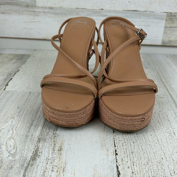 Marc Fisher Womens 8.5 tan leather buckle platform sandal new strappy espadrille - Picture 3 of 12